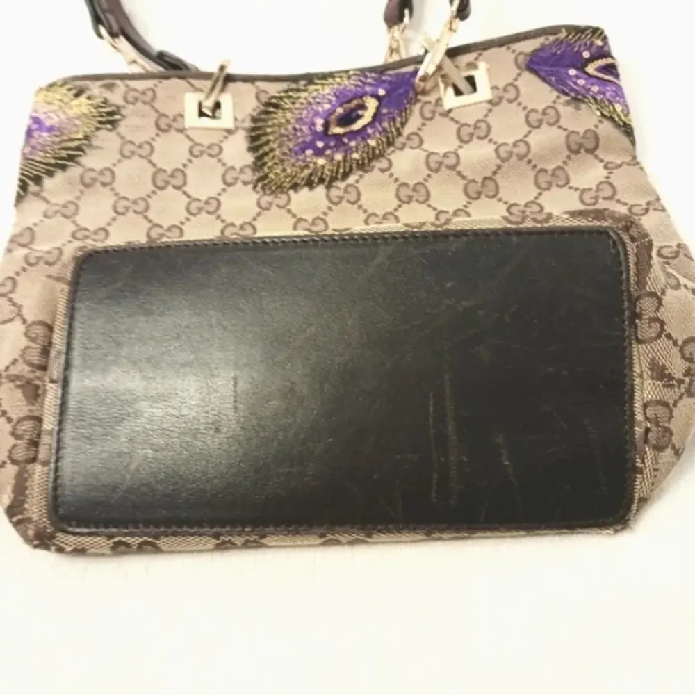 GUCCI Small Tote Shoulder Bucket Bag Monogram Peacock Embellished Sequin Vintage